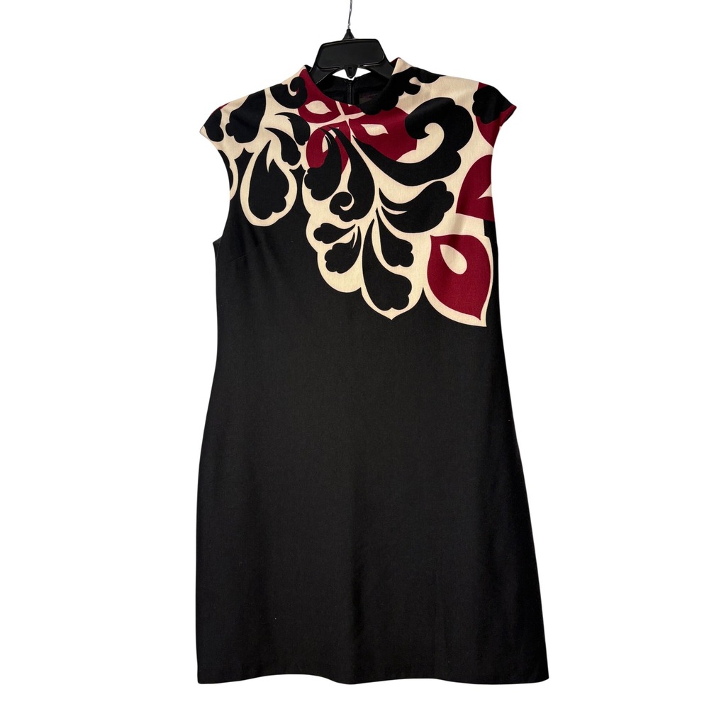 Nine West Women Black Floral Scroll Mock Neck Sleeveless Sheath Dress Size 14